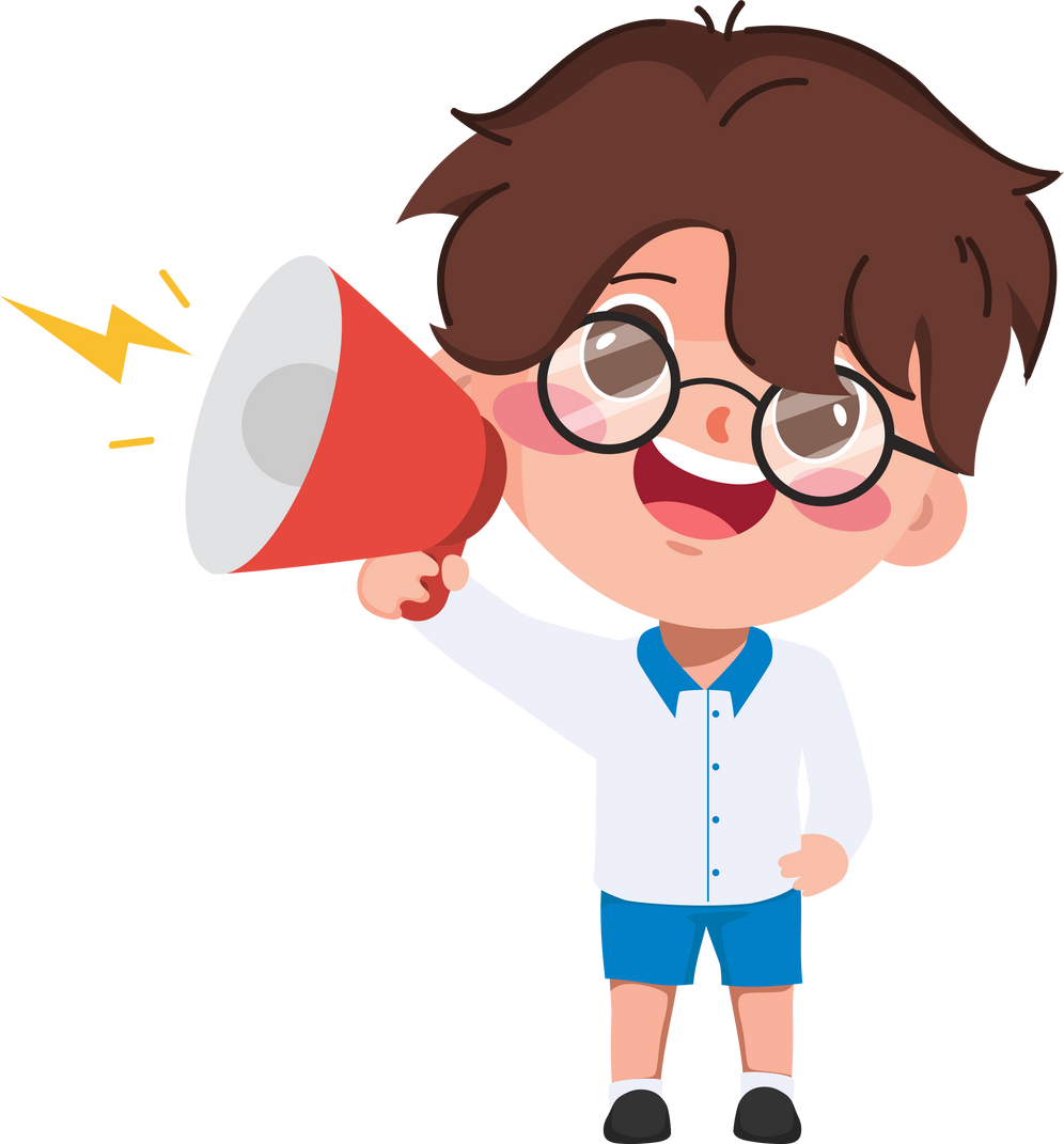 Cute cartoon Student boy speaking with megaphone character. Back to school.